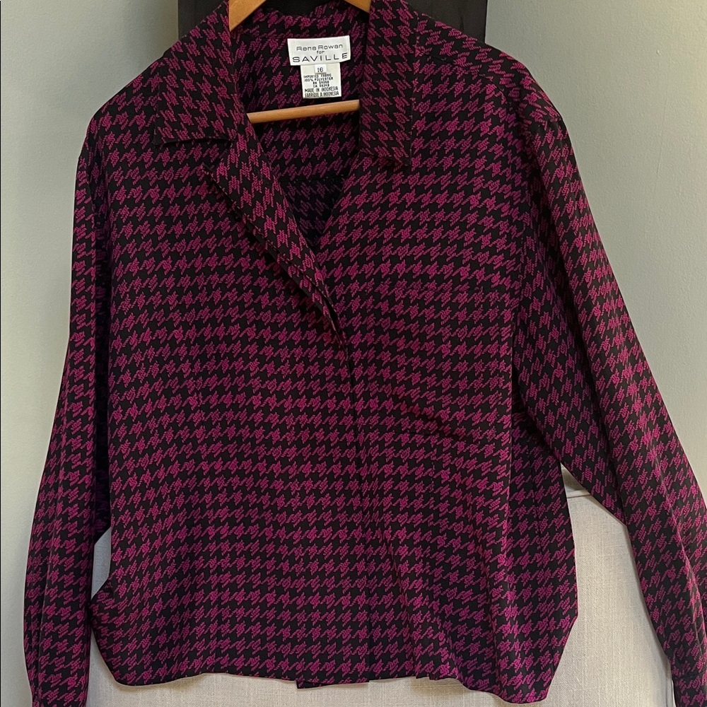 Black and Magenta Houndstooth Blouse Size 16 - Picture 3 of 7